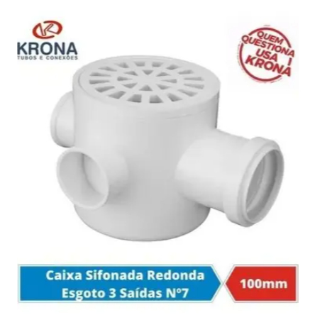 Caixa Sifonada Ralo de Banheiro Quadrada/ Redonda/ Ralo Branco 100X100X50 mm - Krona