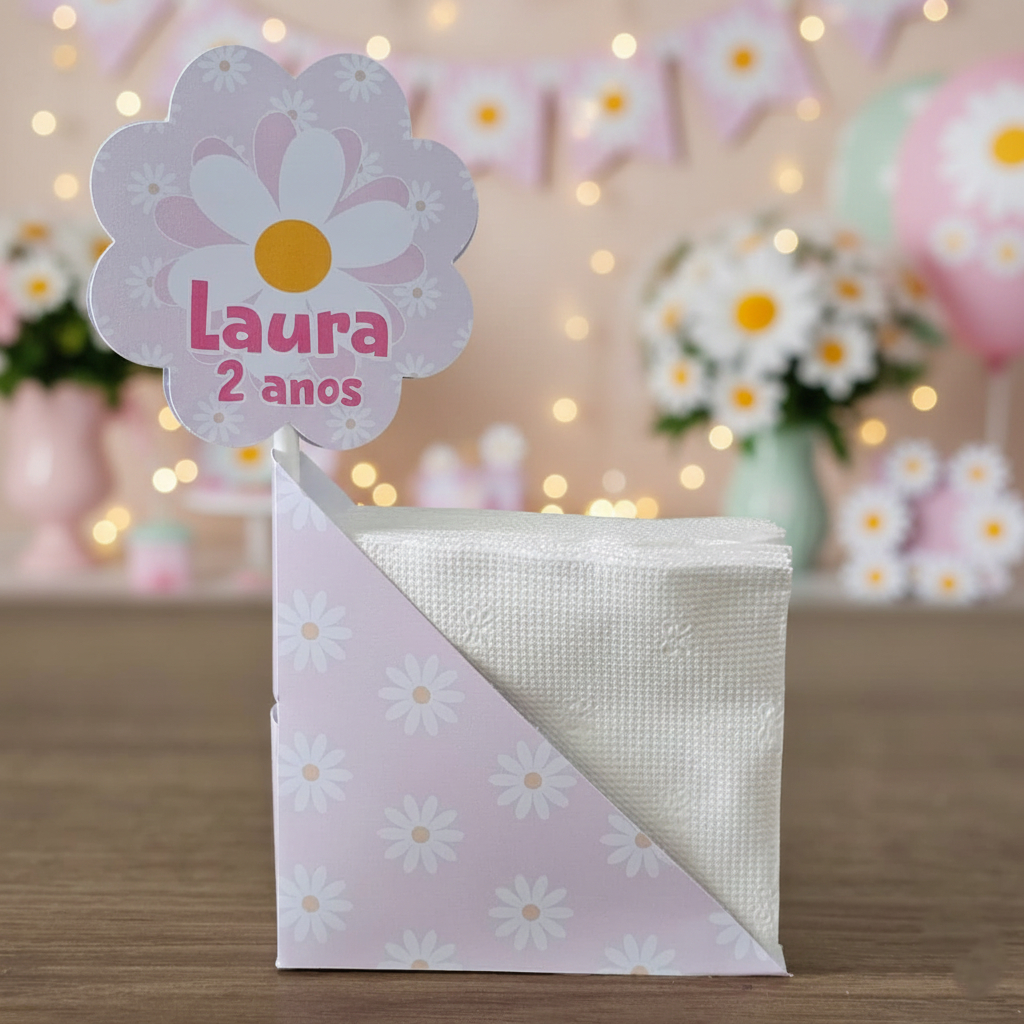 Centro de Mesa Porta Guardanapo Margaridas Personalizado Enfeite Festa Aniversário Chá Infantil em Oferta na Shopee