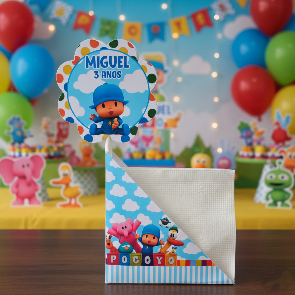 Centro de Mesa Porta Guardanapo Pocoyo Personalizado Enfeite Festa Aniversário Chá Infantil em Oferta na Shopee