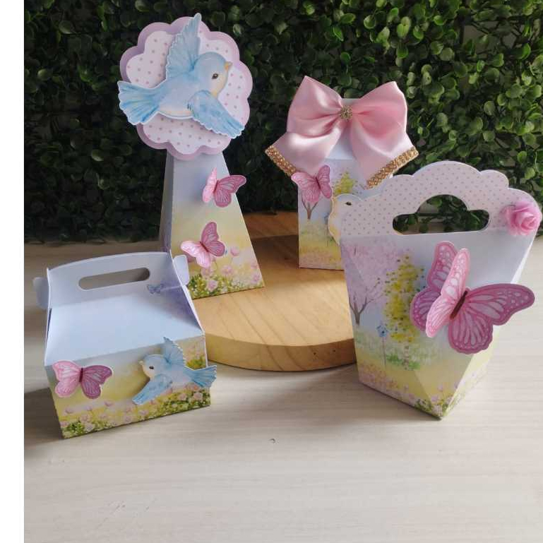 Kit Caixinhas Personalizadas Jardim Encantado Borboletas PEGUE E MONTE Lembrancinhas Para Festa Kit Festa Personalizados