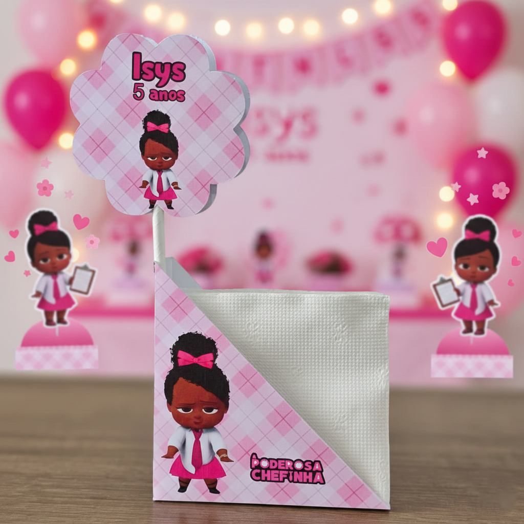 Centro de Mesa Porta Guardanapo Poderosa Chefinha Rosa Personalizado Enfeite Festa Aniversário Chá Infantil