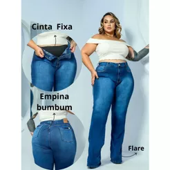 Calça Flare Jeans Plus Size C/Lycra Cinta Redutora Cintura Alta