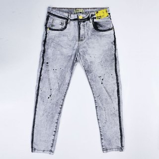 TJ Calças Jeans Manchas Tinta Unissex Branco Acinzentado Calça 100% Jeans