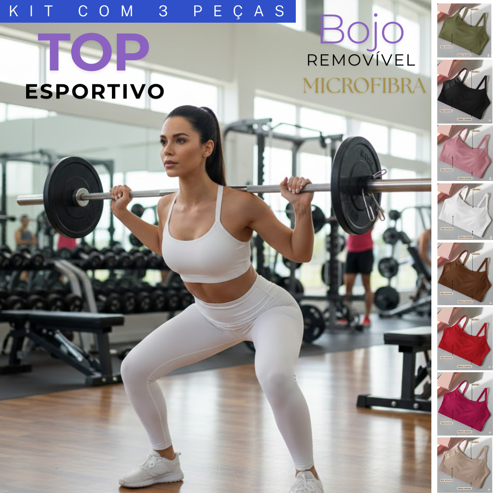 Kit 03 Top esportivo com bojo removível Sutiã academia top fitness top para corrida top em microfibra em Oferta na Shopee