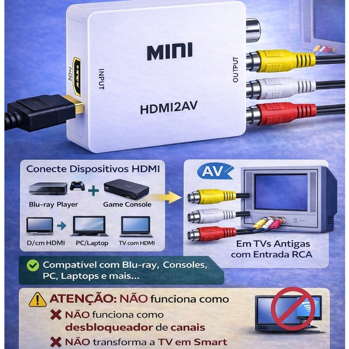 Mini Adaptador Conversor 1080p Hdmi P/ Vídeo Composto Av Rca