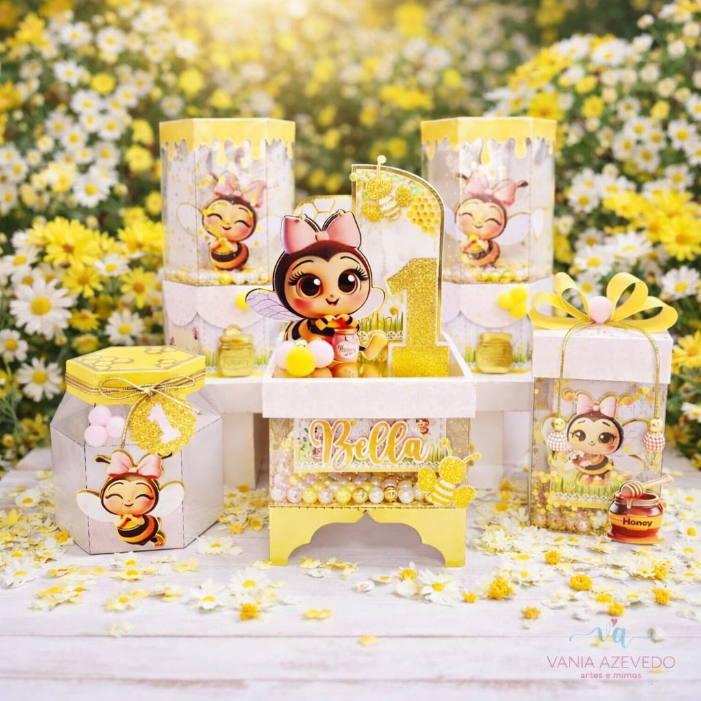 Kit Festa Luxo Abelhinha  Personalizados I Lembrancinhas I Festas I Aniversários I Caixinhas de Acetato