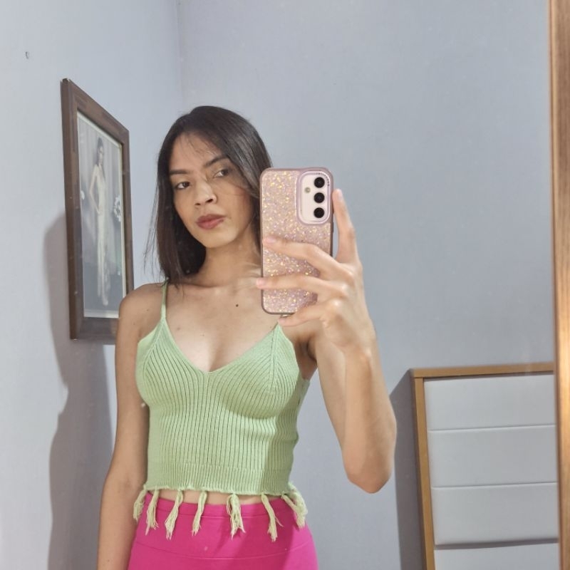 cropped  de tricô  com franja