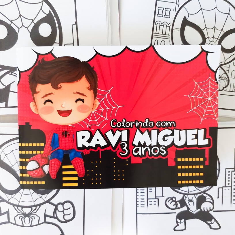Kit 15 a 50 Mini Revista de Colorir Homem-Aranha Baby Cute - Lembrancinha Personalizada Festa Infantil Aniversário