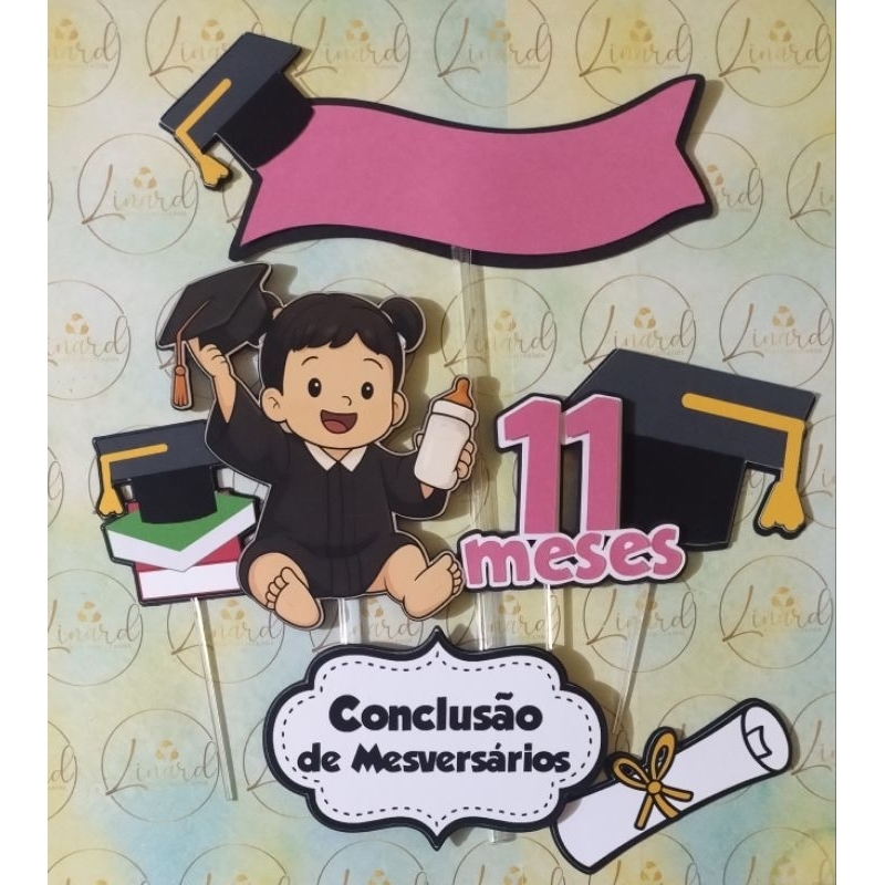 Topo de Bolo - Conclusão de Mesversário - Formatura - Menina - Envio Imediato em Oferta na Shopee