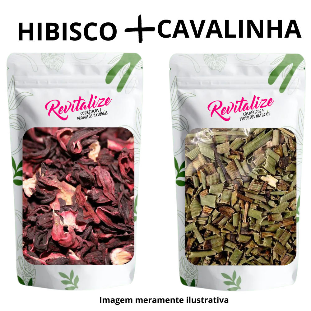 Kit Chá de Cavalinha + Hibisco 50/100/200g Detox Diurético Termogênico