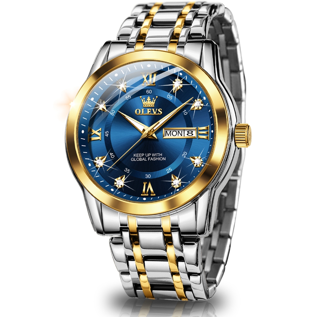 OLEVS Relógio Masculino Luminoso Brilhante A Prova D água Dourado Luxo Orient Original De Aço Inoxidável 5513