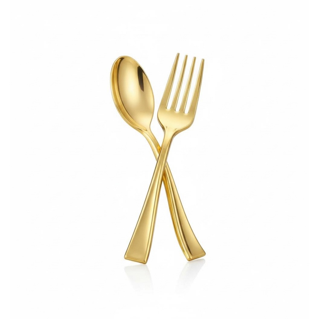 100 peças talheres mini dourados para sobremesa 9,8cm, 50 garfos e 50 colheres, talheres festas de plástico resistente em Oferta na Shopee