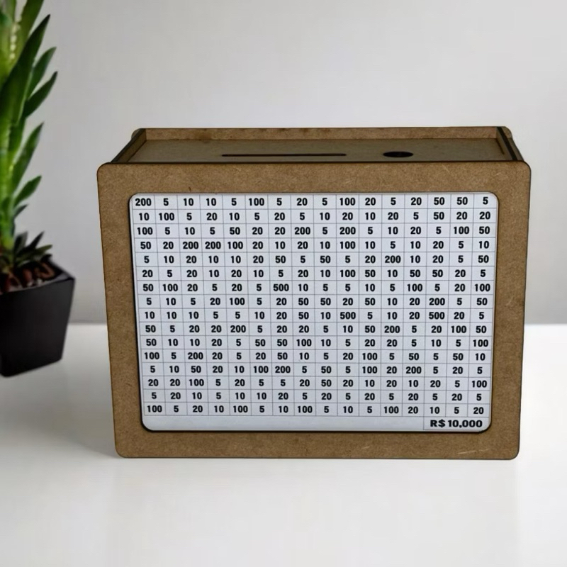 Cofre Desafio 5 e 10 Mil Mdf Caixa De Dinheiro Cofrinho Moedas Caixa Dinheiro De Madeira Método Japonês Poupança