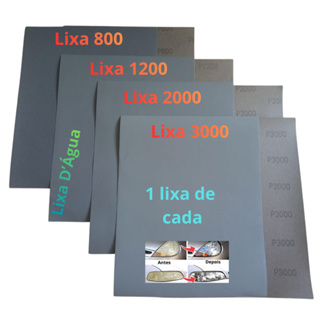 Lixa Polimento D'água Kit 1 ou 2 Folhas de Cada Grão 800 1200 2000 3000 Farol Lixar Plástico Metal em Oferta na Shopee