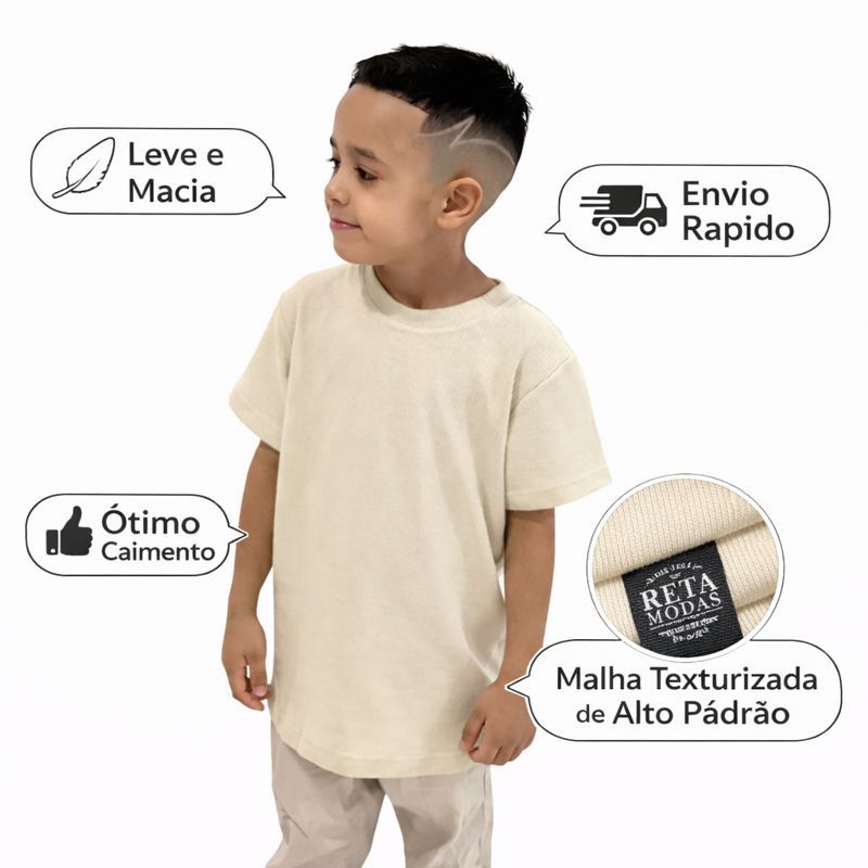 Camiseta Infantil Oversized, Malha Texturizada