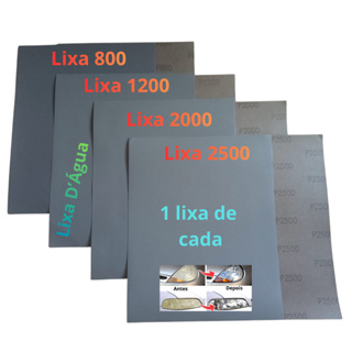 Lixa Polimento D'água Kit 1 ou 2 Folhas de Cada Grão 800 1200 2000 2500 Farol Lixar Metal Plástico em Oferta na Shopee