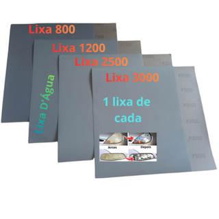 Lixa Polimento D'água Kit 1 ou 2 Folhas de Cada Grão 800 1200 2500 3000 Farol Metal Lixar Plástico em Oferta na Shopee