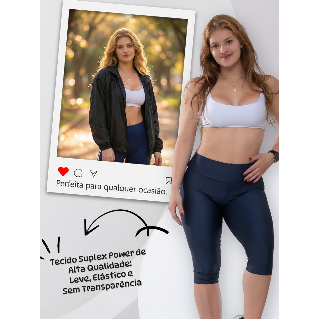 Calça Legging Capri Plus Size Corsário Com Listras Academia Suplex Premium