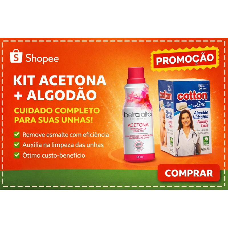 KIT REMOVEDOR DE ESMALTE 90ML + ALGODÃO 25G
