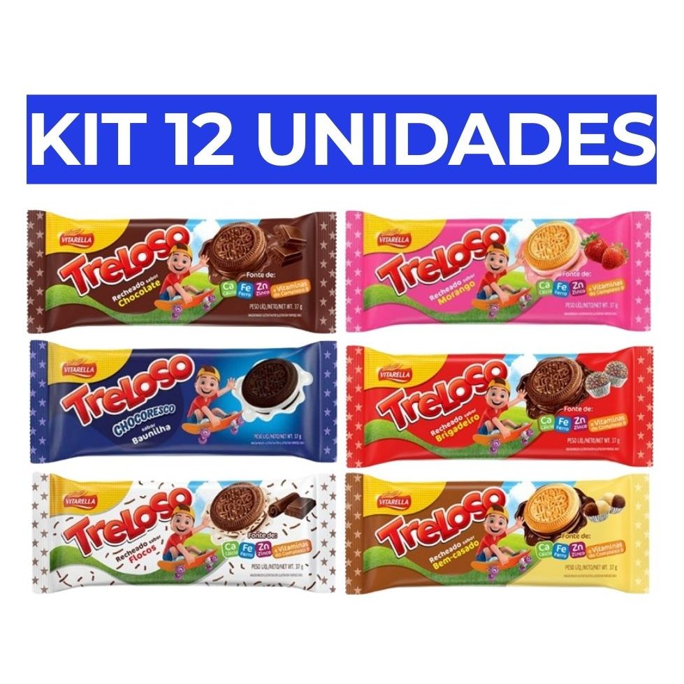 Kit 12 mini biscoitos recheados Treloso 37g - Vitarella | Pernambuco | Nordeste/Nordestino | Lanche | Férias | Criançada em Oferta na Shopee