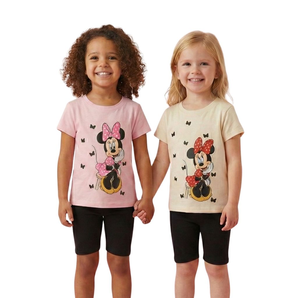 Conjunto Infantil Minnie Menina Blusa e Shorts Estampado Feminino Verão