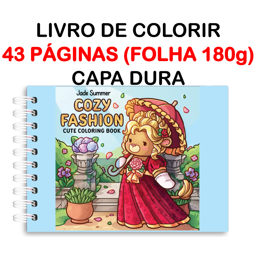 Livro de Colorir Cozy Fashion com 43 Folhas Papel 180g wire-o capa holográfica e elástico em Oferta na Shopee