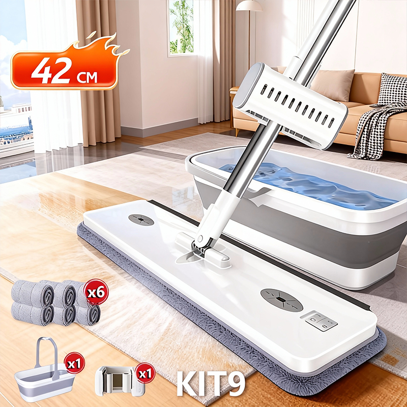 ️ KIT 9 Conjunto De Esfregão E Balde Dobrável De Microfibra Com Raspador De Desaguamento -B01