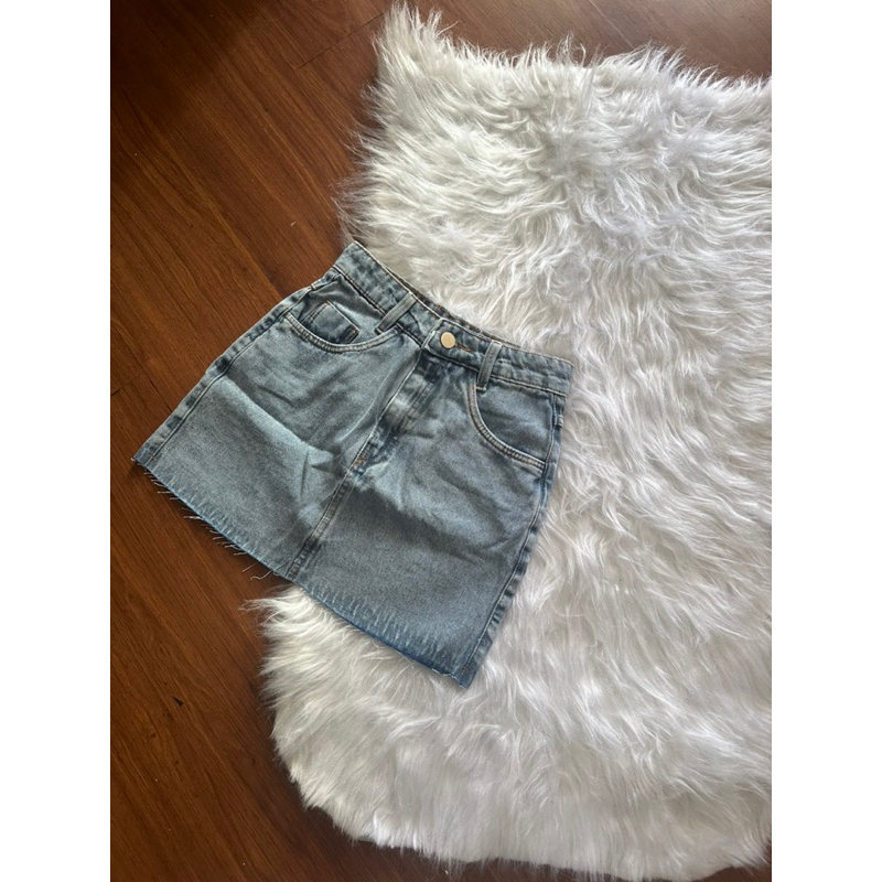 Saia Denim Mini Casual Lavada, Ajuste Slim em Oferta na Shopee