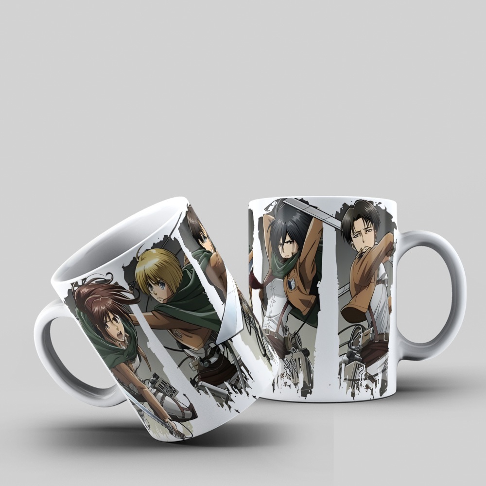 Caneca Personalizada Attack on Titan Shingeki no Kyojin Eren Levi Mikasa Armin Sasha Anime Otaku