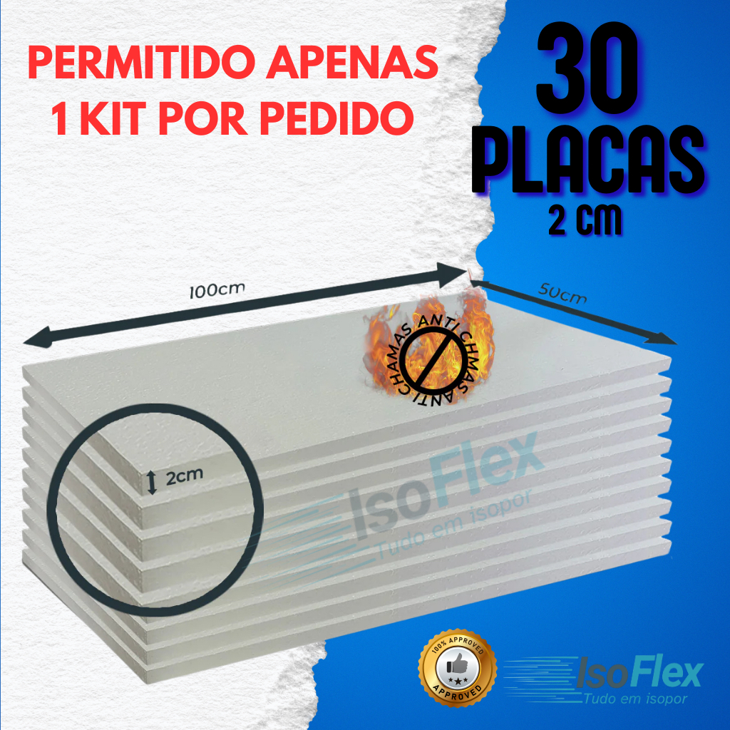 30 Placas de Isopor 20x500x1000 (2cm)  EPS Anti chamas PURO - para Isolamento Térmico e Acústico — Construção Civil em Oferta na Shopee