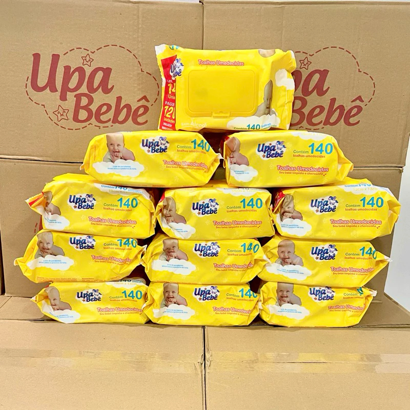 Kit 12 com 1680 lenços/Toalhas umedecidas Upa bebe caixa com 12 pacotes 140 un cada