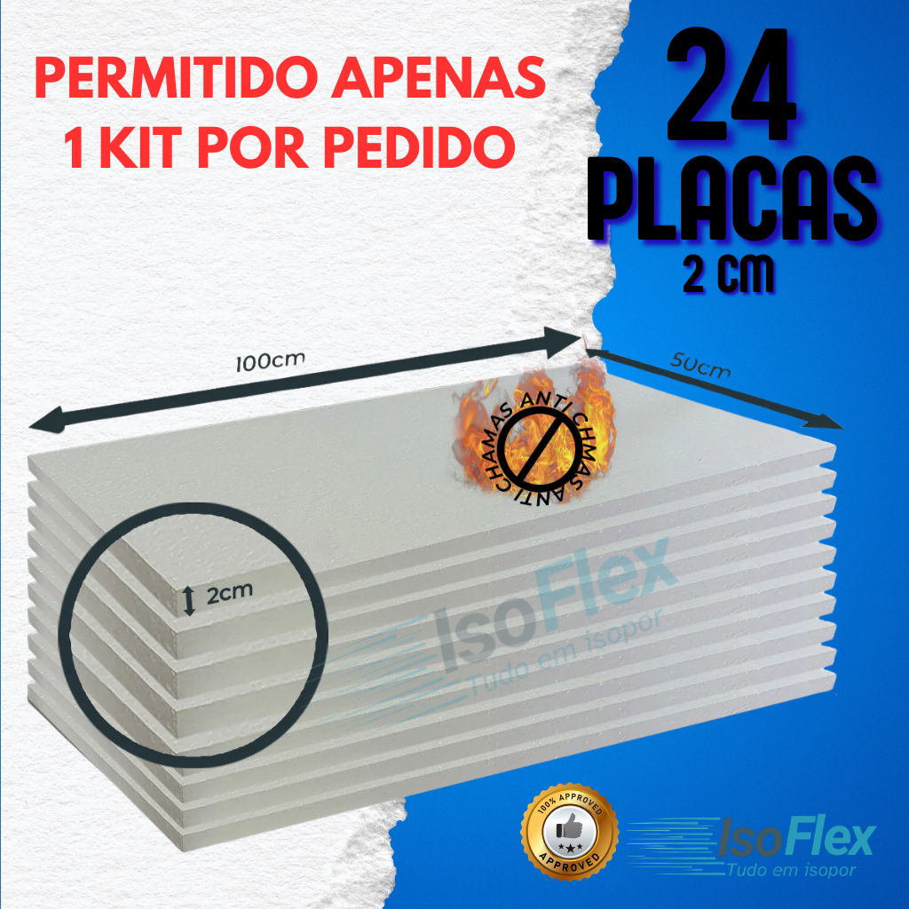 24 Placas de Isopor 20x500x1000 (2cm)  EPS Anti chamas PURO - para Isolamento Térmico e Acústico — Construção Civil em Oferta na Shopee
