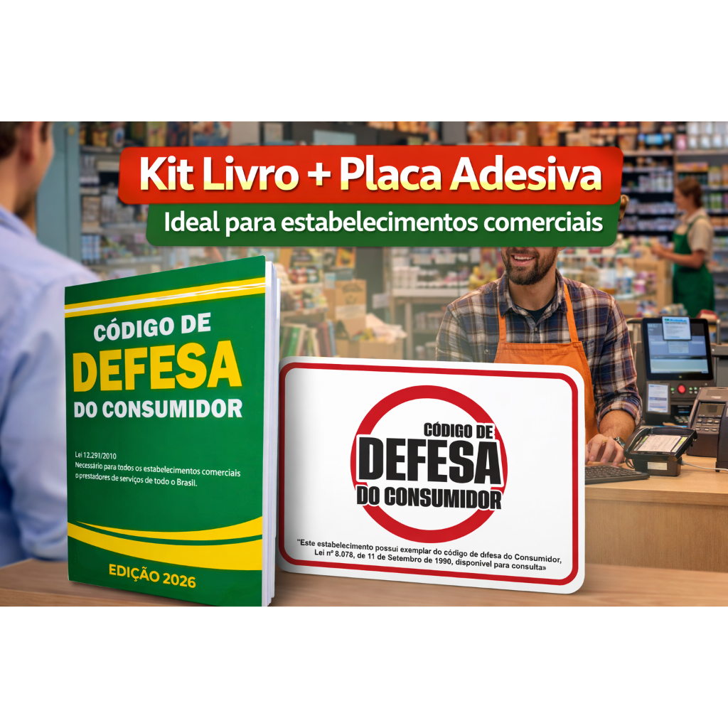 Livro Código de Defesa do Consumidor + PLACA ADESIVA PROCON para Comércio | KIT OU INDIVIDUAL