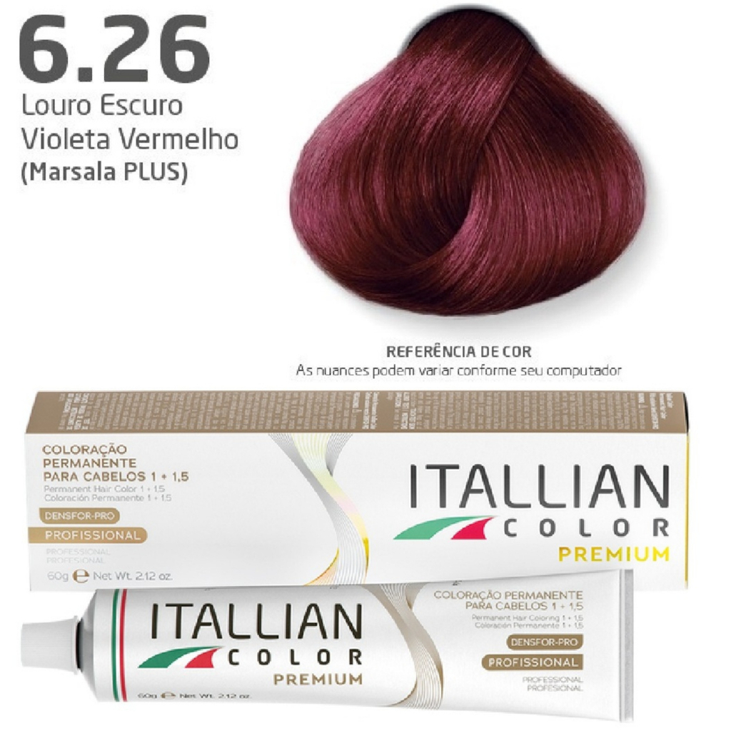 Itallian Color Coloração Capilar Violeta Vermelho Marsala 6.26 Tintura Profissional 60g