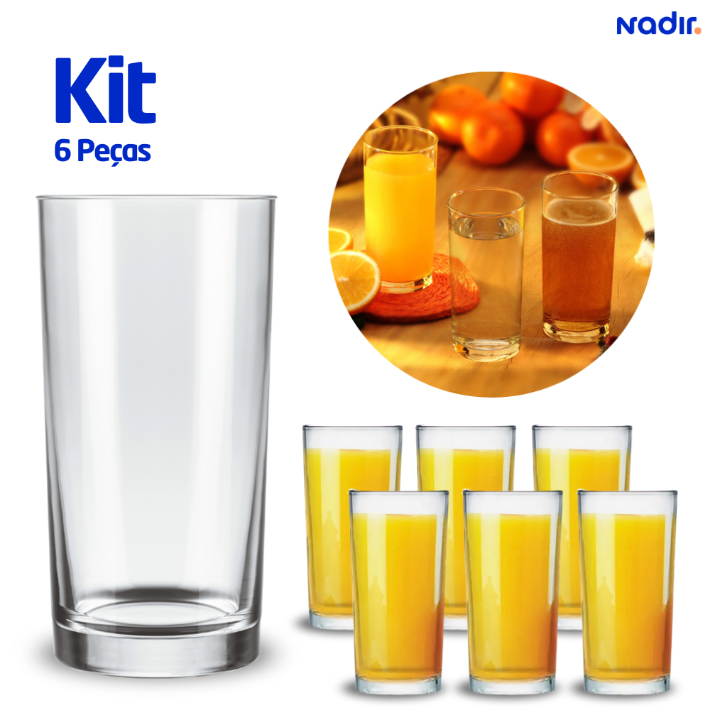 Jogo de Copos Água Suco Nadir 300ml Kit 6 Peças