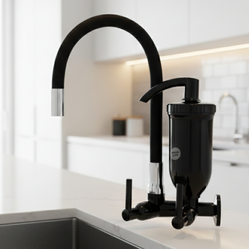Torneira Cozinha Parede com Filtro e Tubo Silicone Flexível Preto 1/4 de Volta em Oferta na Shopee