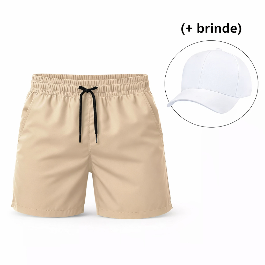 Kit Bermuda Tactel Leve Elastano Moda Praia Verão Final Do Ano Brinde 1 Boné