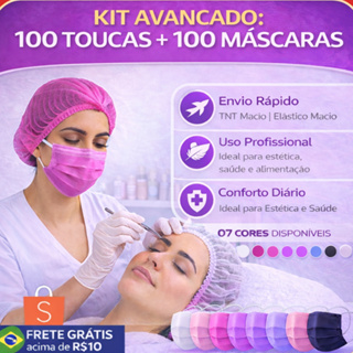 Kit AVANÇADO 100 Máscaras + 100 Toucas Descartáveis p/ Proteção Facial Salão, Clínica & Cozinha em Oferta na Shopee