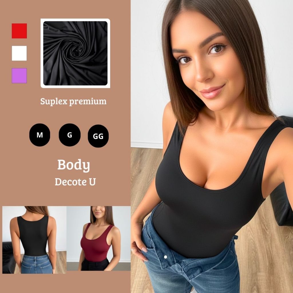Body Feminino Decote U Suplex Justo Confortável Básico em Oferta na Shopee