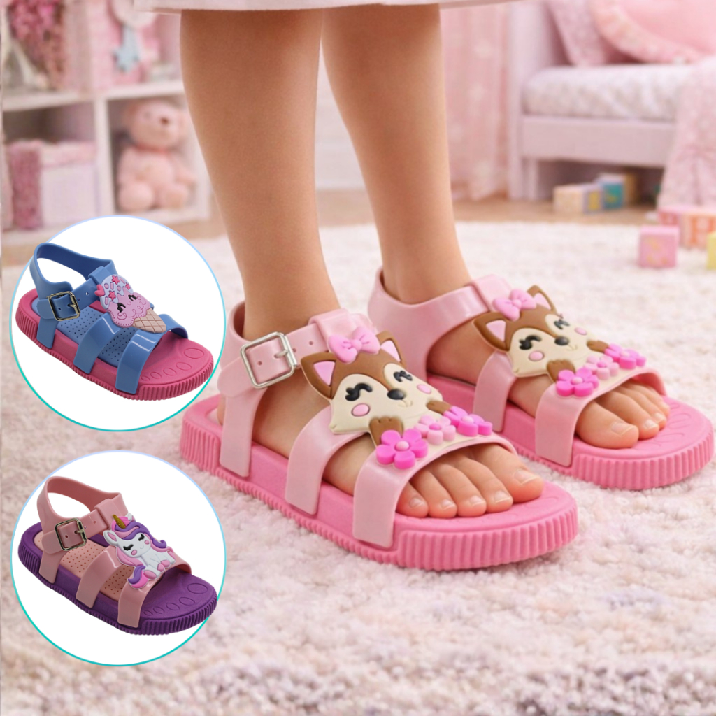 Sandália Infantil Menina Bicolor Confortável Antiderrapante Papete Aberta Ajustável Confortável em Oferta na Shopee