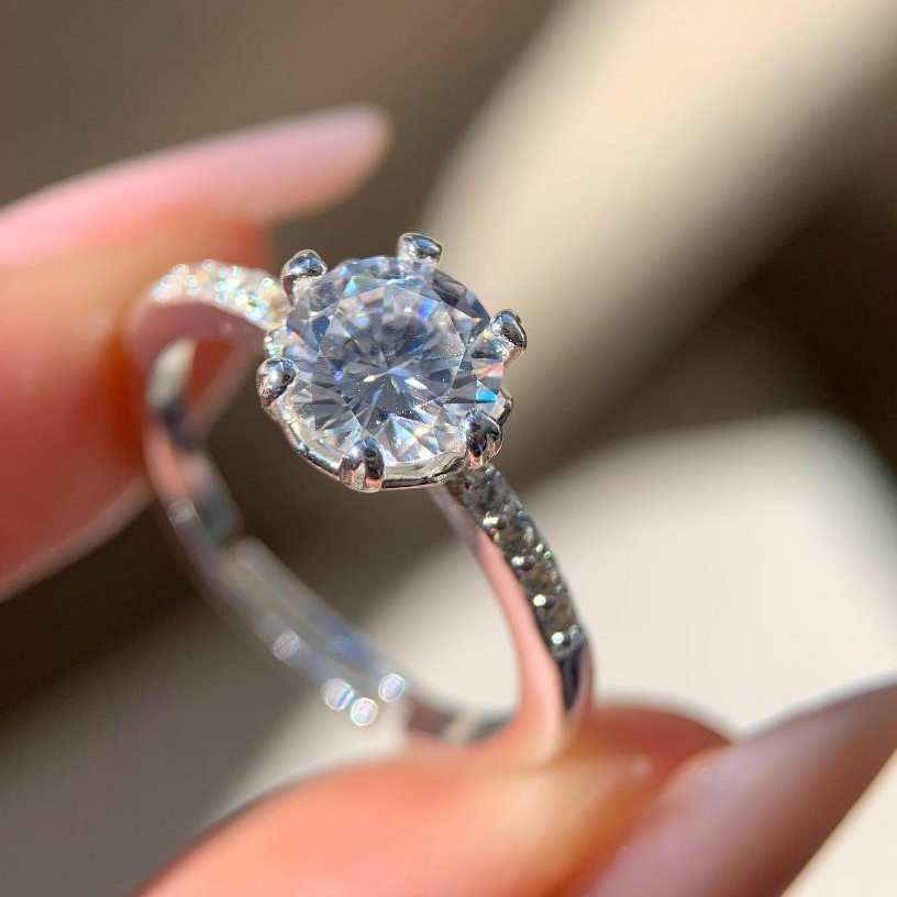 Anel Solitário Prata 925 Ajustável Tamanho Regulável Pedra Grande Brilhante Moissanite Virgínia em Oferta na Shopee