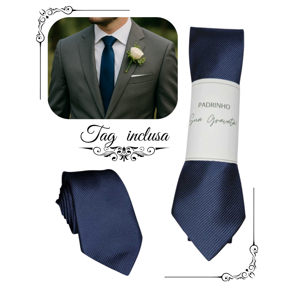 Kit 1 a 4 Gravatas azul marinho para Padrinhos Casamento em Oferta na Shopee
