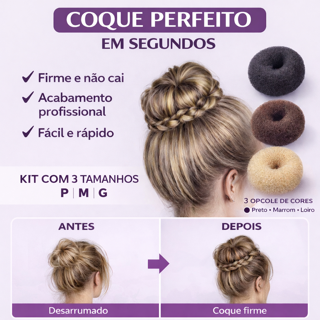 Kit Esponja Rosquinha para Coque – Acessório Donut Hair Prático e Estiloso para Penteados