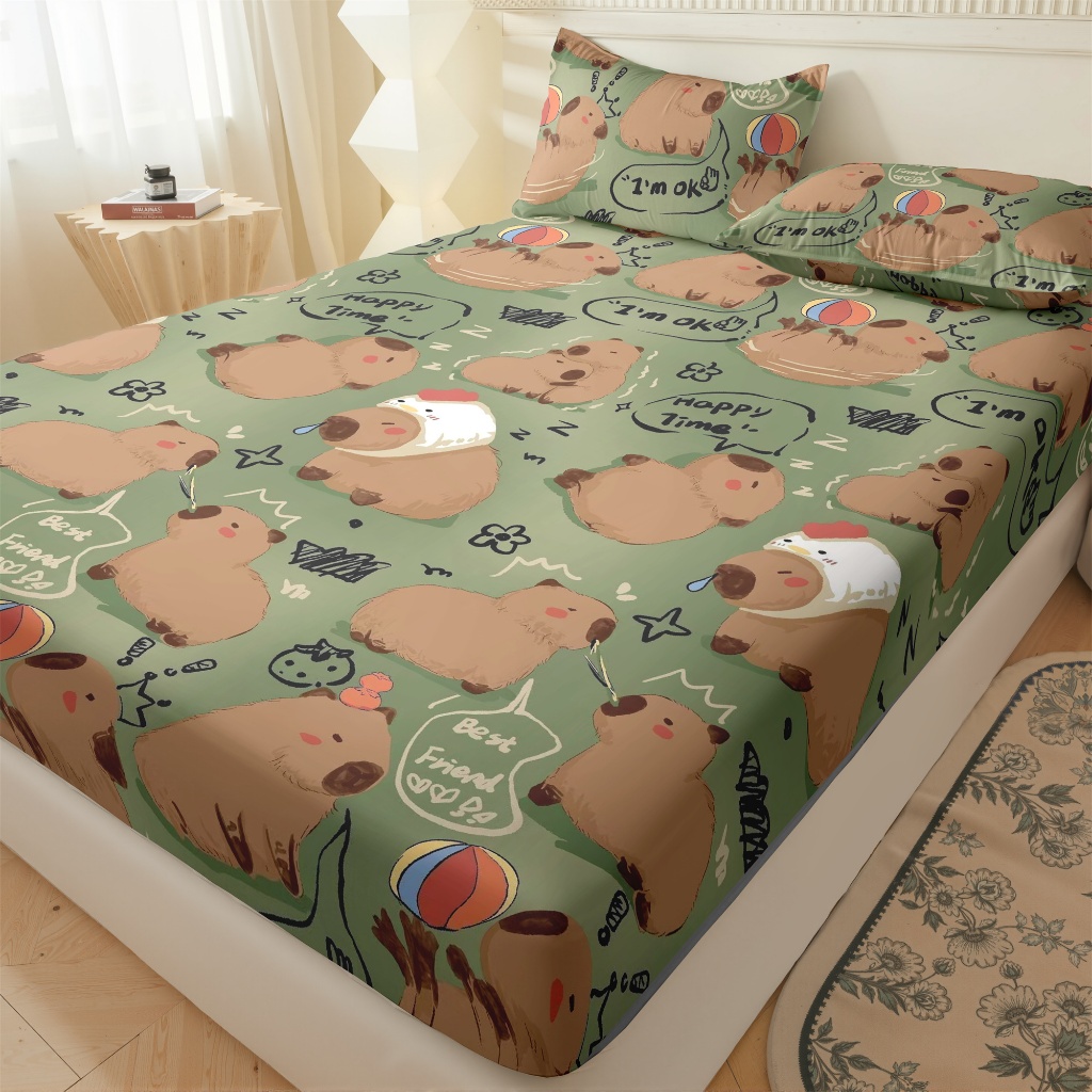 Melhor amiga da capivara Jogo de Lençóis 02 e 03 Peças Solteiro Cama de Casal Grande Confortável Queen em Oferta na Shopee