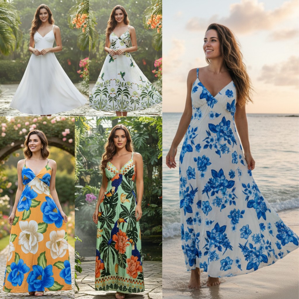 Vestido Feminino Longo com Bojo  e Alcinha Fresquinho em Oferta na Shopee