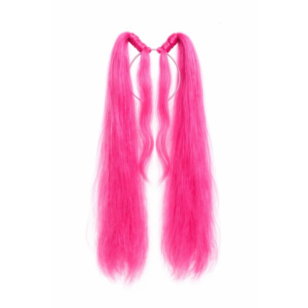 Tiara com Cabelo Longo guerreiras K-Pop Mira 60cm Rosa Pink Fantasia Infantil