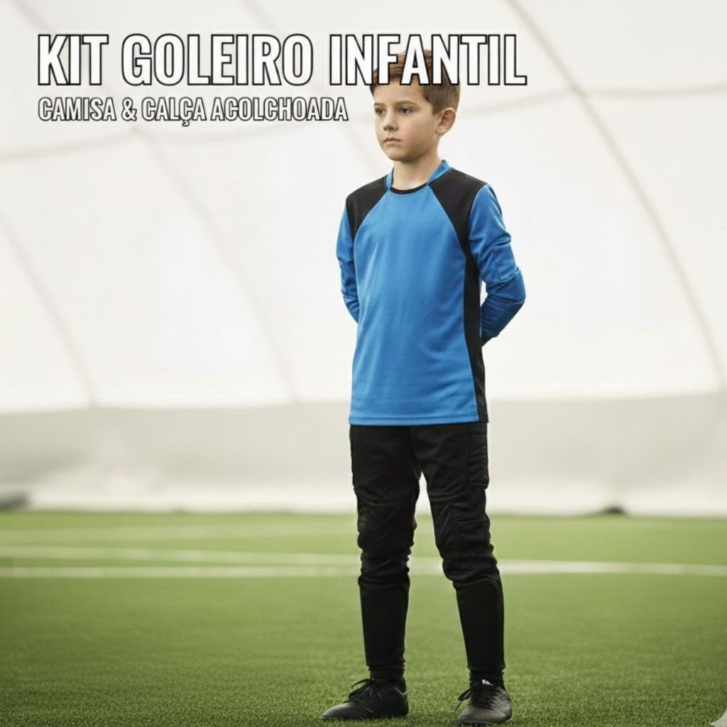 Kit para Goleiro Futebol Infantil Calça e Camisa Acolchoados, Goleiro Futsal - Infantil Unissex