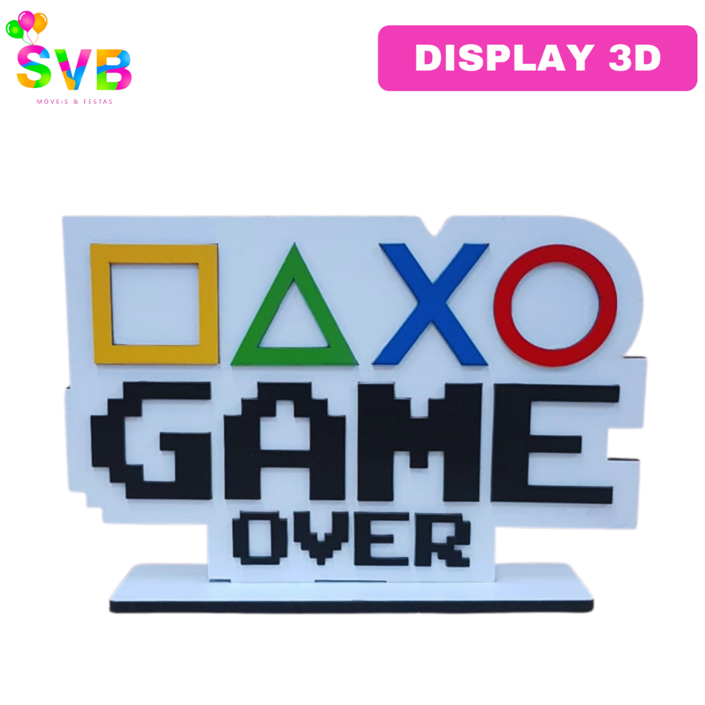 Display Placa Game Over Branca Decoração Festa Game Centro de Mesa SVB MÓVEIS E FESTAS
