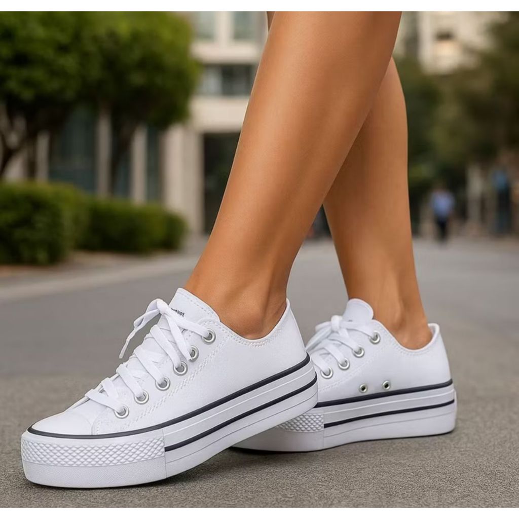 Tênis Feminino Plataforma Casual Branco Confortável Estilo Urbano