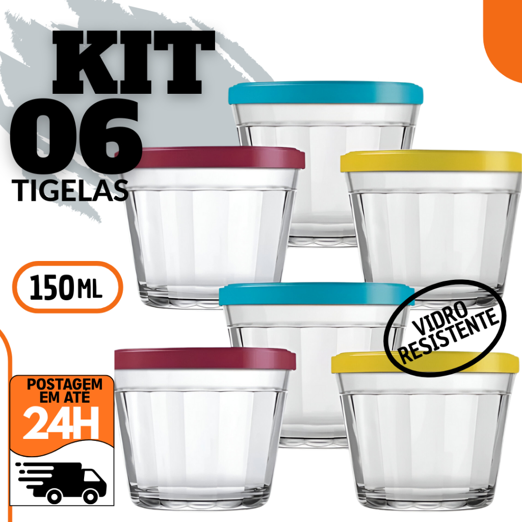 KIT 06 ou 04 Tigela Americana - Pote C/ tampa 150ml Vidro em Oferta na Shopee